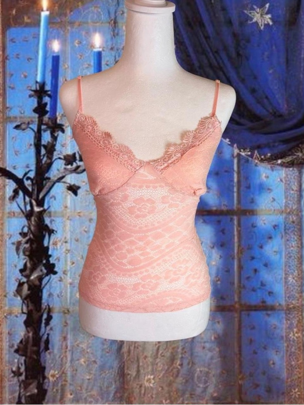 Vintage Y2K Deadstock Pink Fairycore Coquette Lacey Cami Top